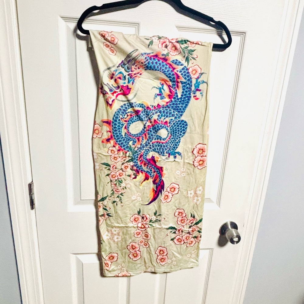 Floral Dragon Print tube top dress